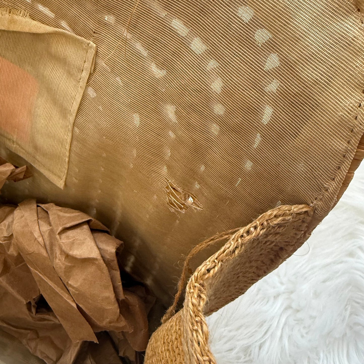 Vintage 1960s Woven Raffia Tote Bag with Bamboo & Rope Handles