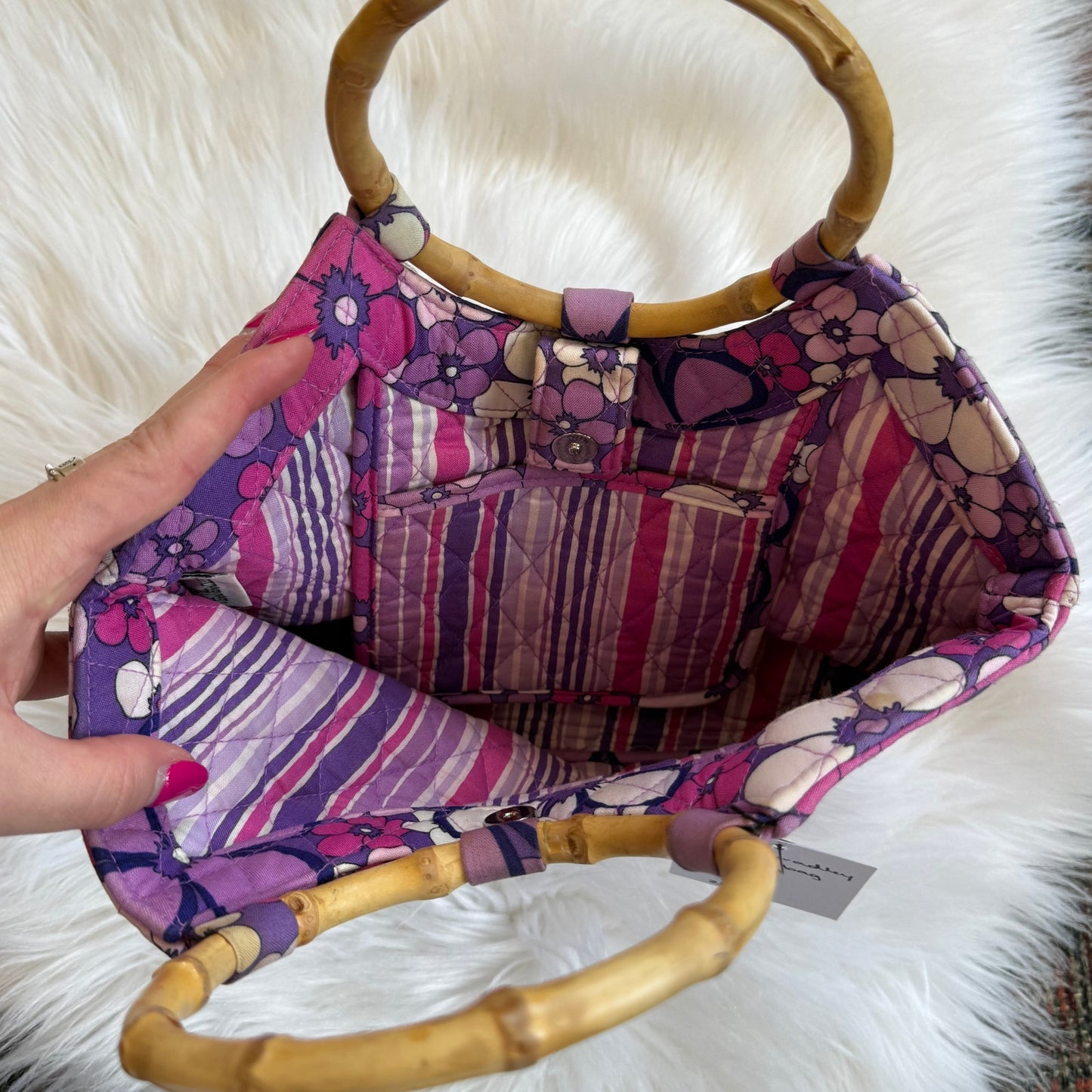 Vintage Vera Bradley Quilted Bag with Bamboo Handles