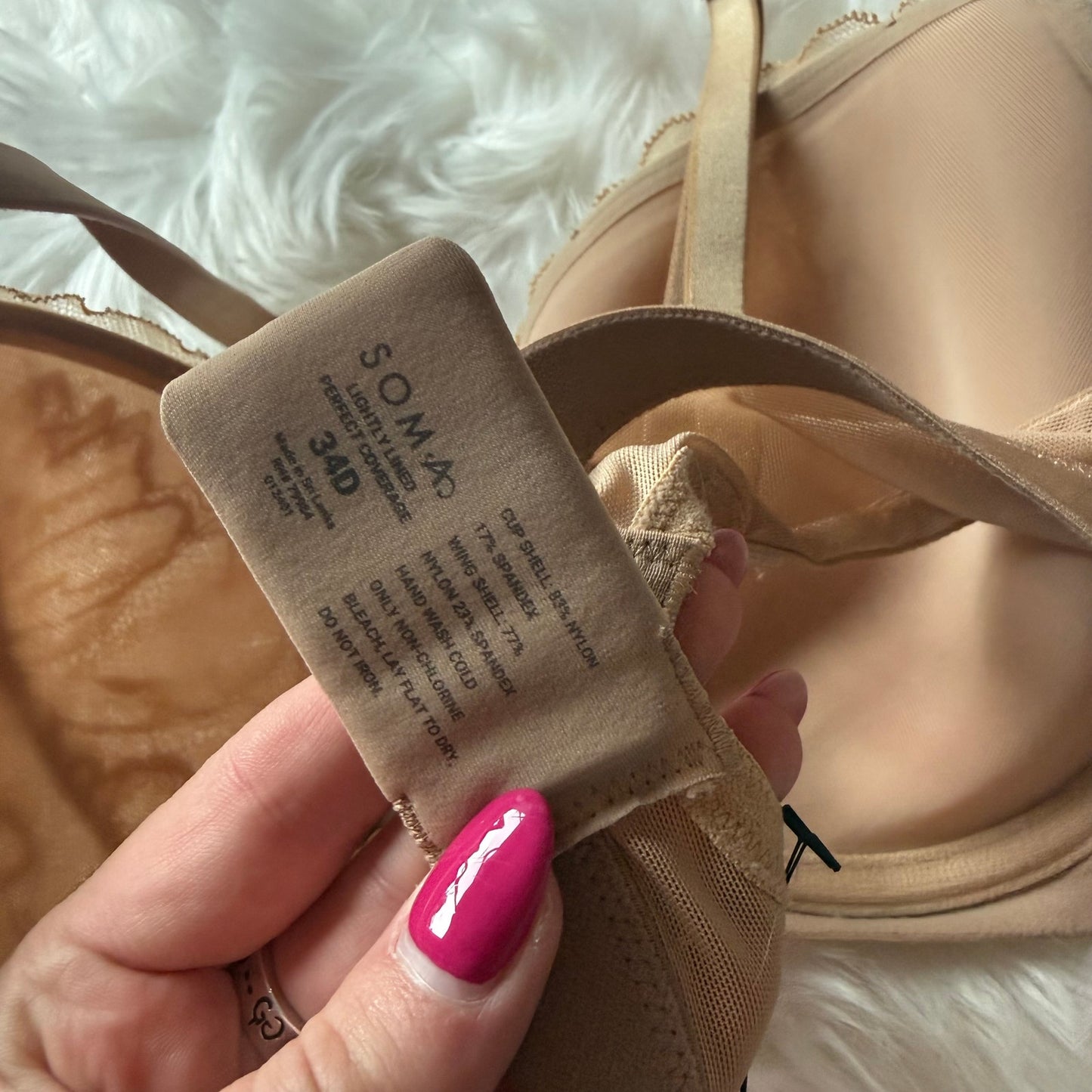 Soma Lightly Lined Perfect Coverage Beige/Brown Lace Bra - 34D