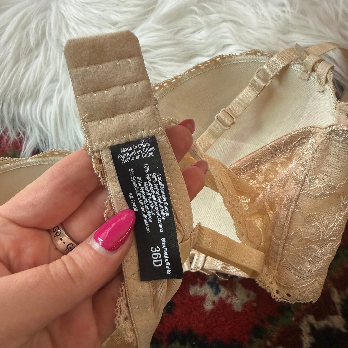 Rene Rofe Beige Lace Bra - New, 36D