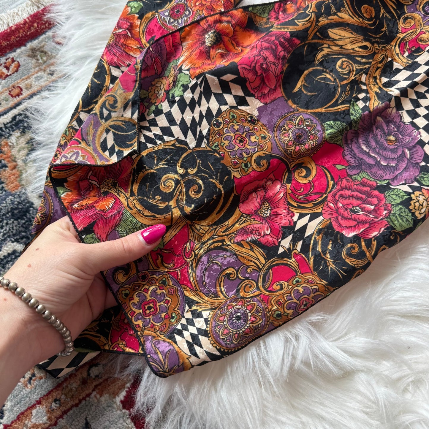 Vintage Oblong Satin Paisley Scarf