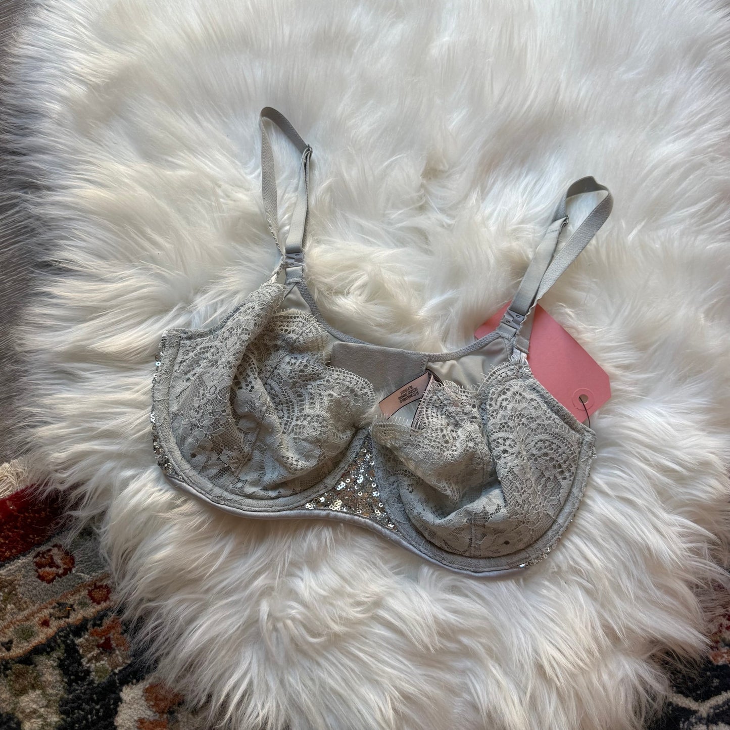 Victoria's Secret "Push up Without Padding" Convertible Silver Sparkle Bra - 32DD