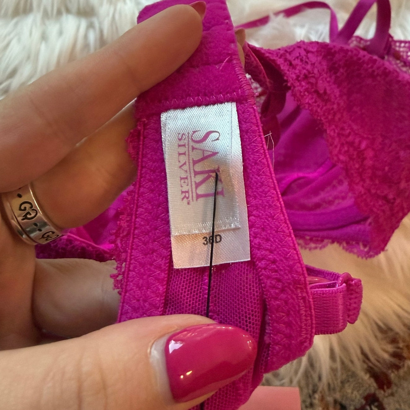 Pink Delicate Lace Strappy Bra - 36D