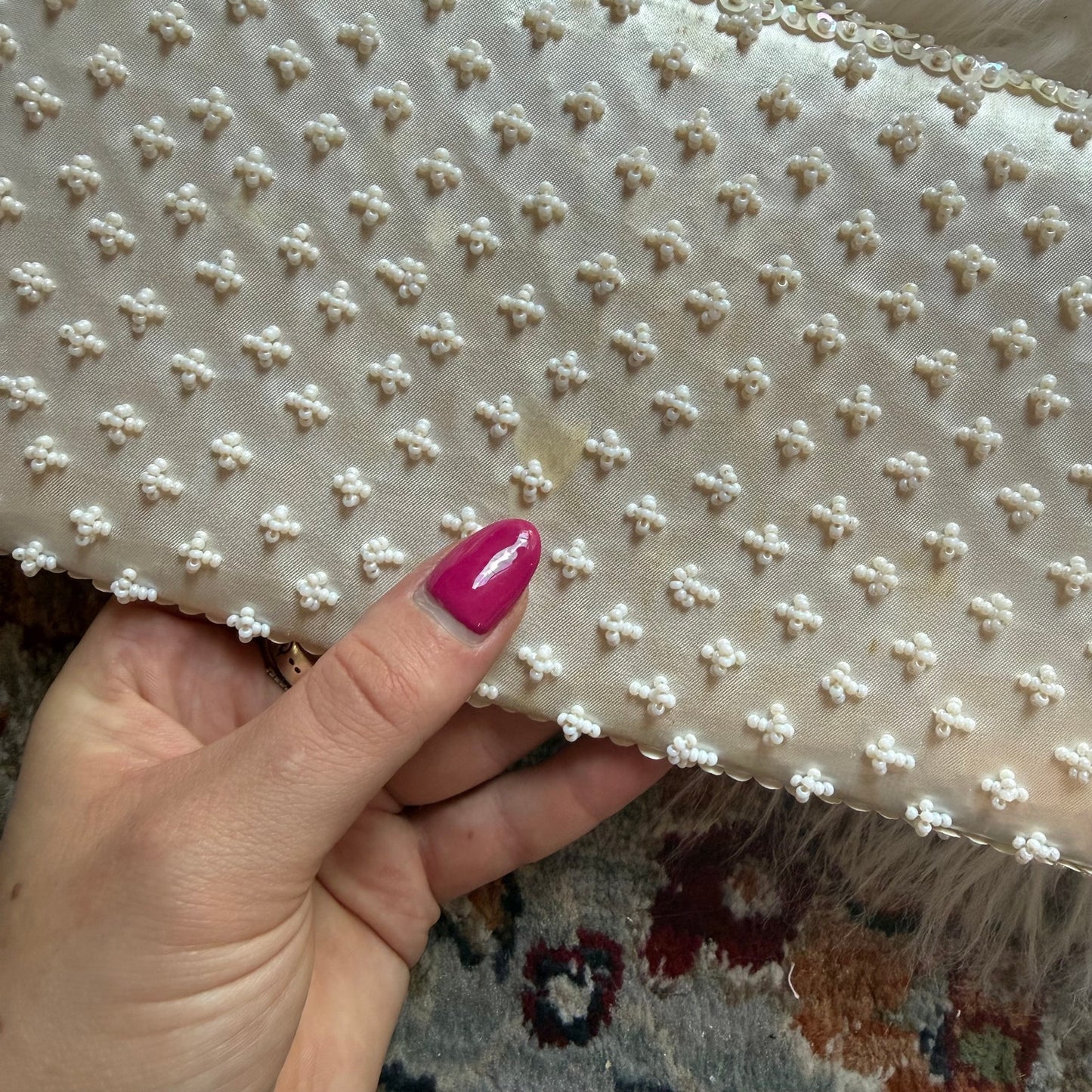 Vintage Walborg Richere White Beaded Evening Bag Clutch