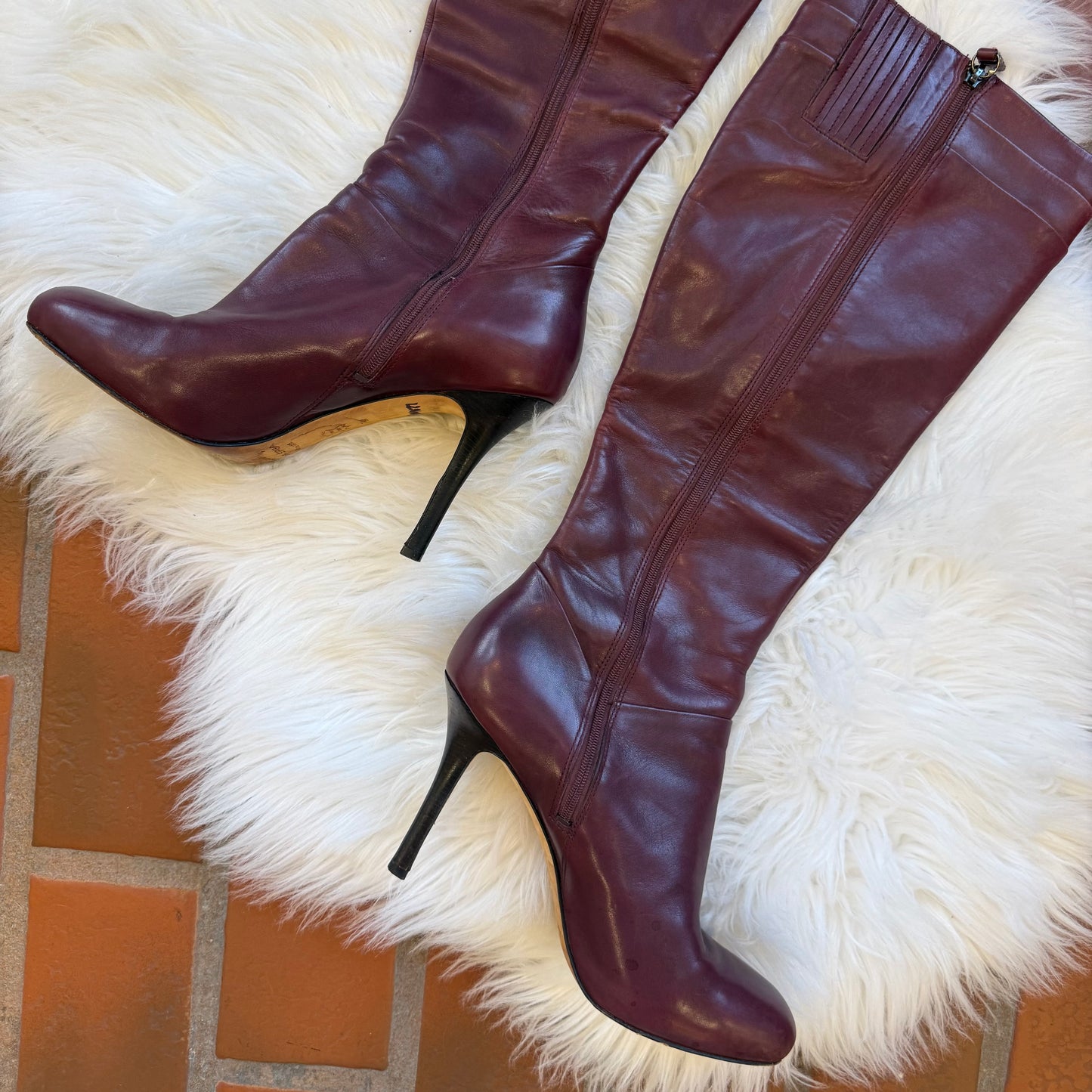 Via Spiga Italian Designer High Leather Boots - Size 7, Narrow Calf