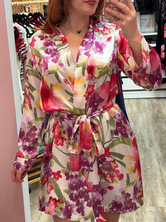 Vintage Morgan Taylor Y2K Satin Watercolor Floral Robe - Size S