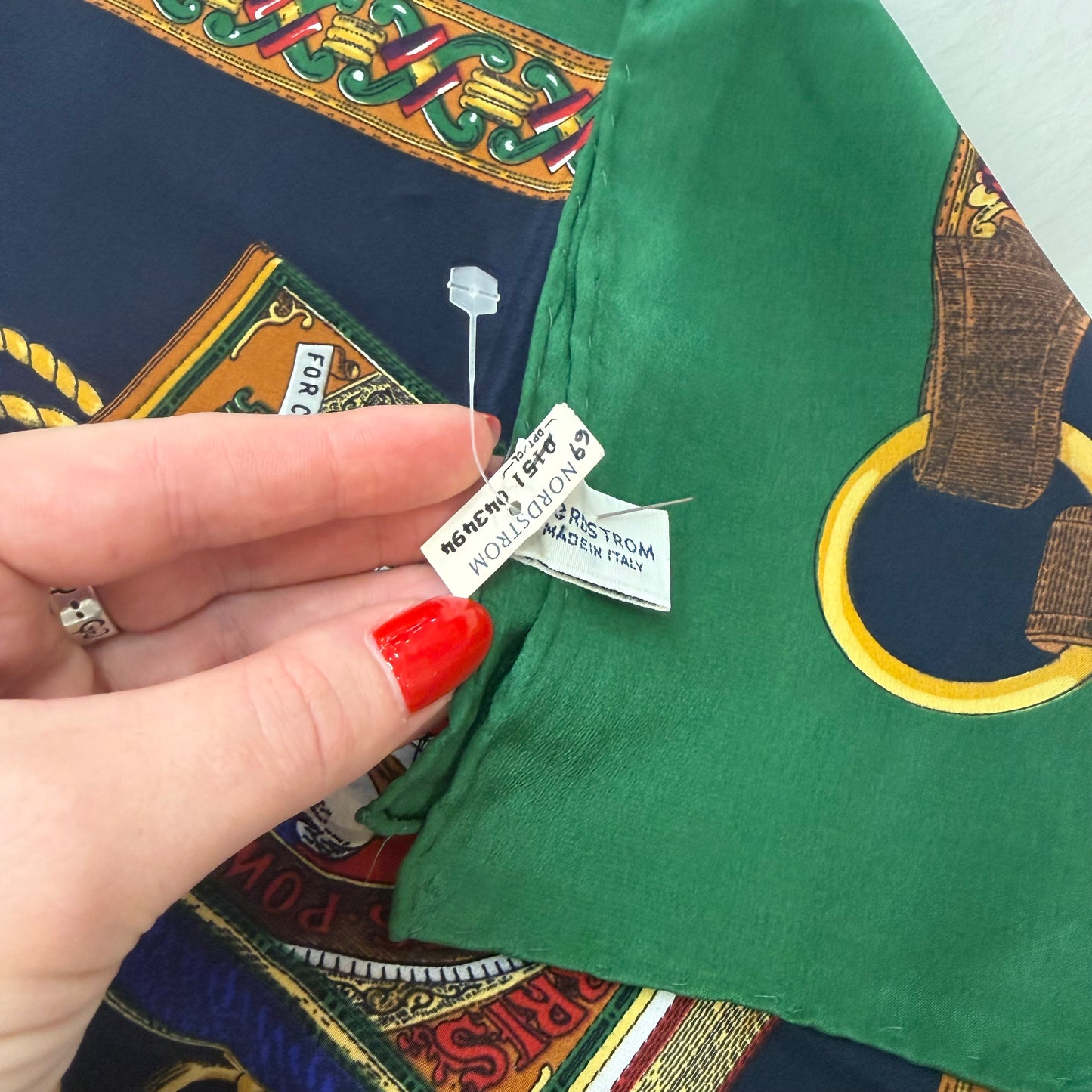 Vintage Nordstrom Equestrian Themed 100% Silk Large Scarf - New