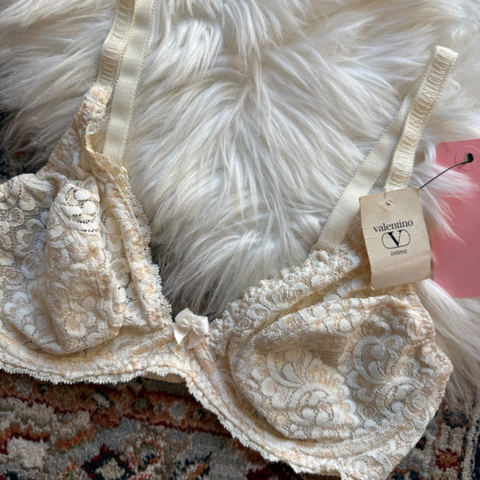 Valentino Intimo Vintage Designer 1980s White Lace Bra - 36C