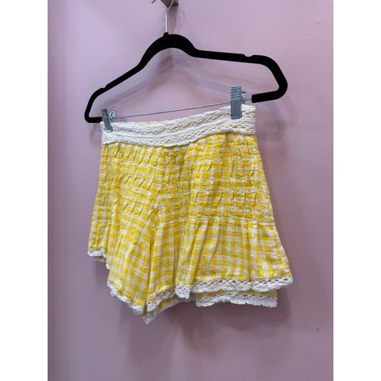 Free People Yellow and White Gingham Picnic Shorts - Size 4