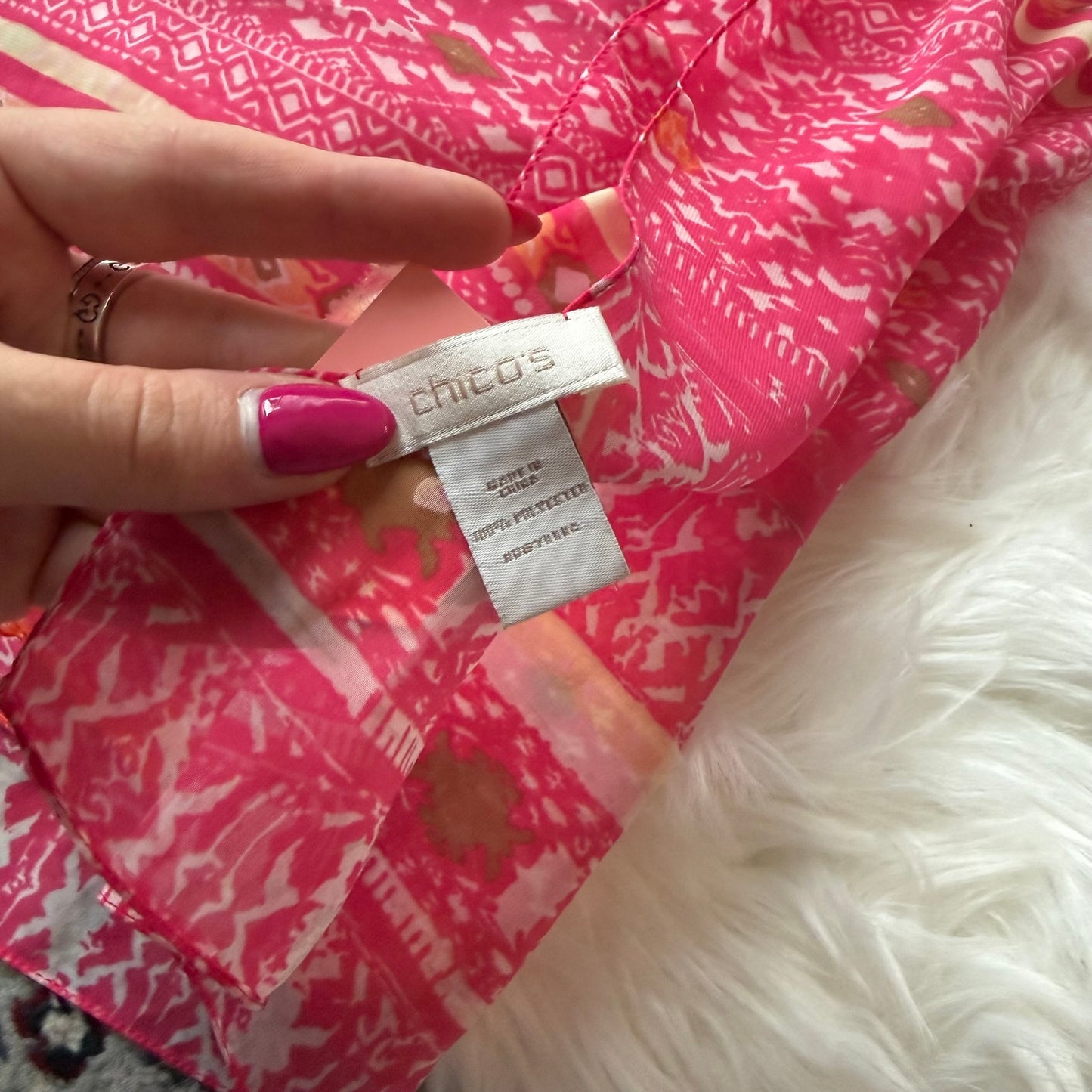 Patterned Pink & Orange Chiffon Scarf