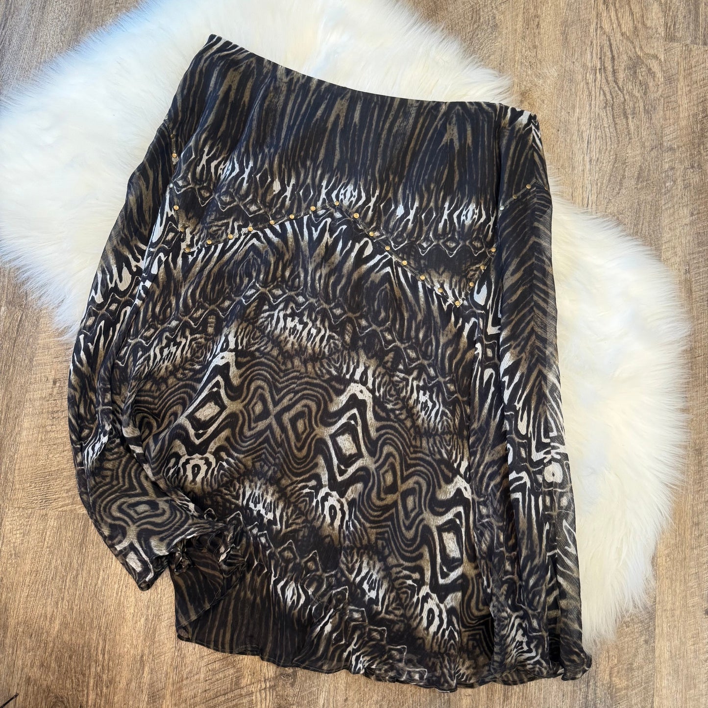 Vintage Animal Print 100% Silk Skirt