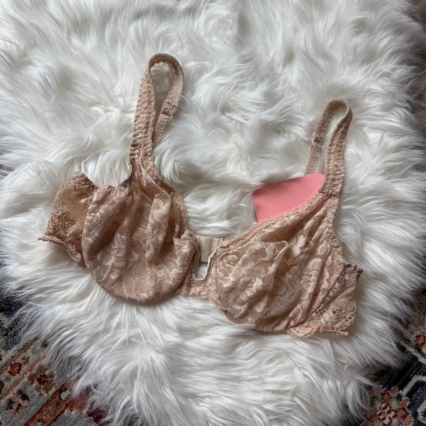 Vintage Valentino Intimo Designer 1980s Beige Lace Bra - 36C