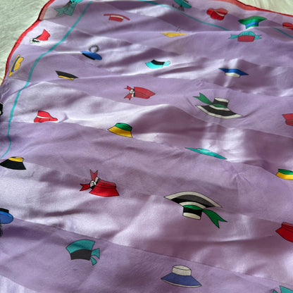 Vintage Silk Scarf with Hat Print
