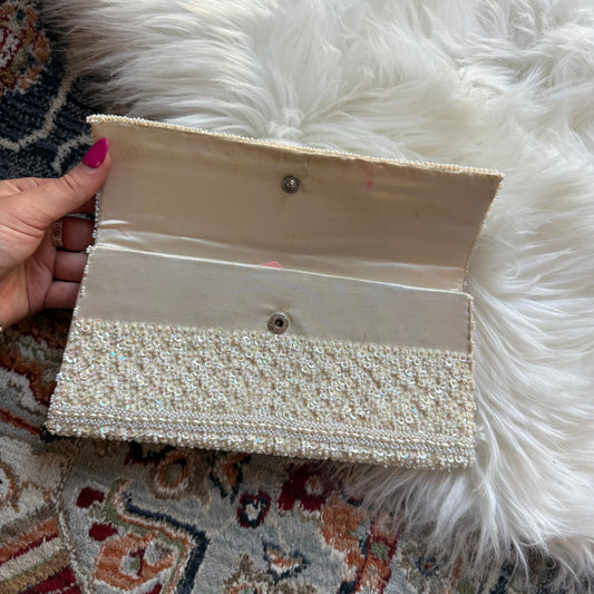 Vintage White Beaded Evening Bag Clutch