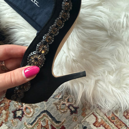 Vintage Oscar de la Renta Beaded/Suede Kitten Heels