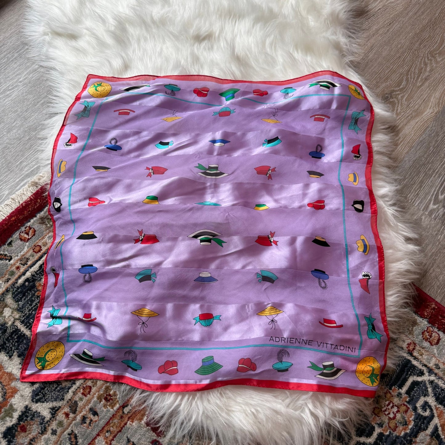 Vintage Silk Scarf with Hat Print