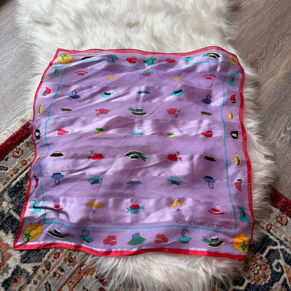 Vintage Silk Scarf with Hat Print