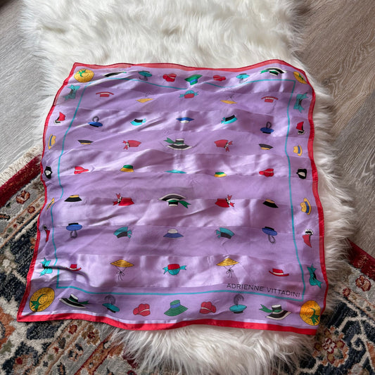 Vintage Silk Scarf with Hat Print