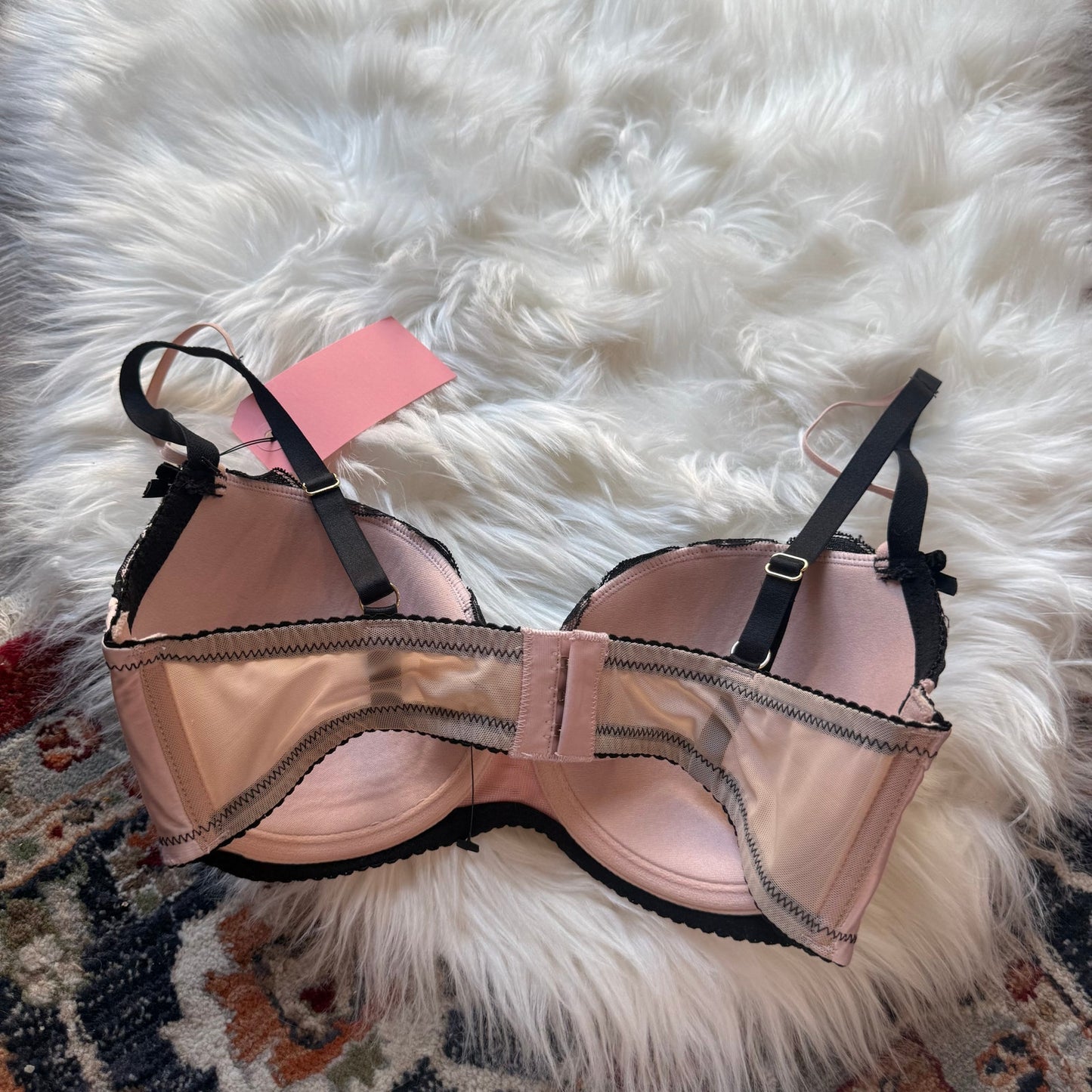 Palindrome Soft Pink Bra, Black Lace - Size 32DD