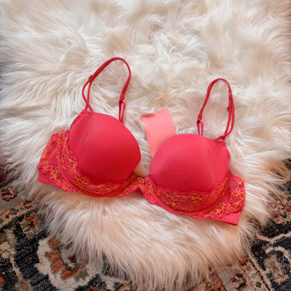Vintage Victoria's Secret Y2K Hot Pink Lace Bra - 36B