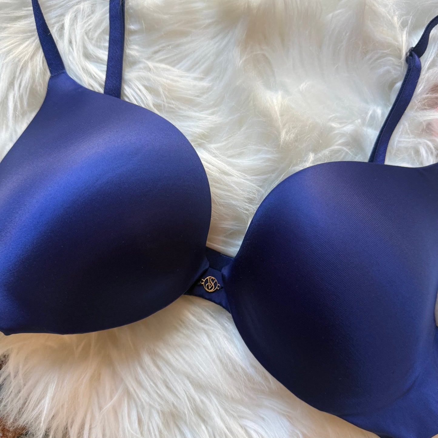 Victoria's Secret "Push Up" Navy Blue Satin Bra - 34B