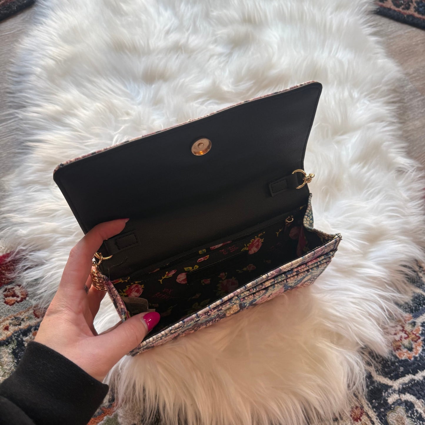 Betsey Johnson "Snakeskin" Pink Purple Crossbody Bag