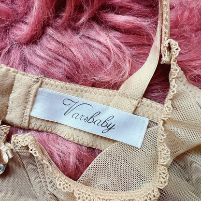 "Varsbaby" Beige Lace Rhinestone Bra
