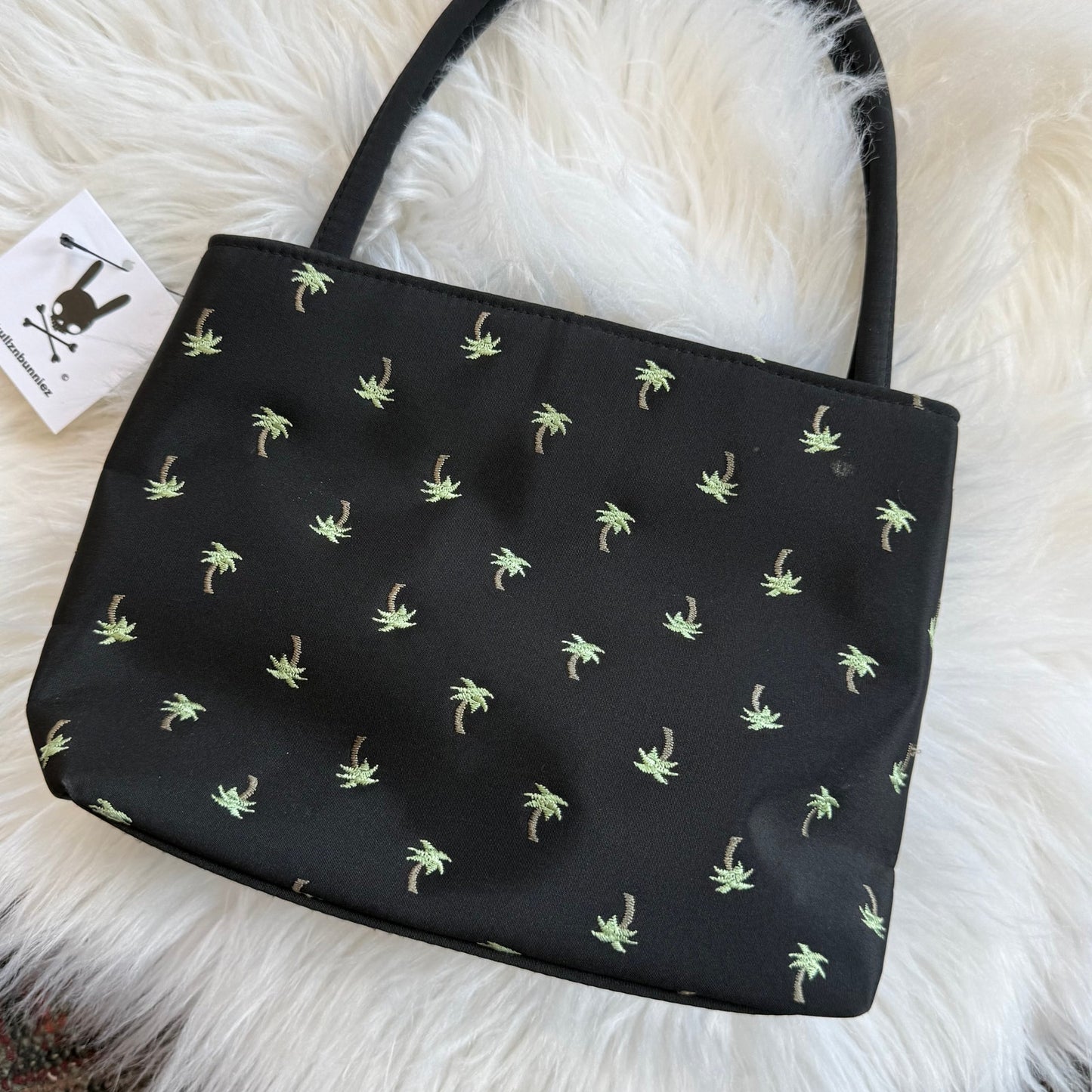 Vintage Y2K Black Satin Palm Tree Bag