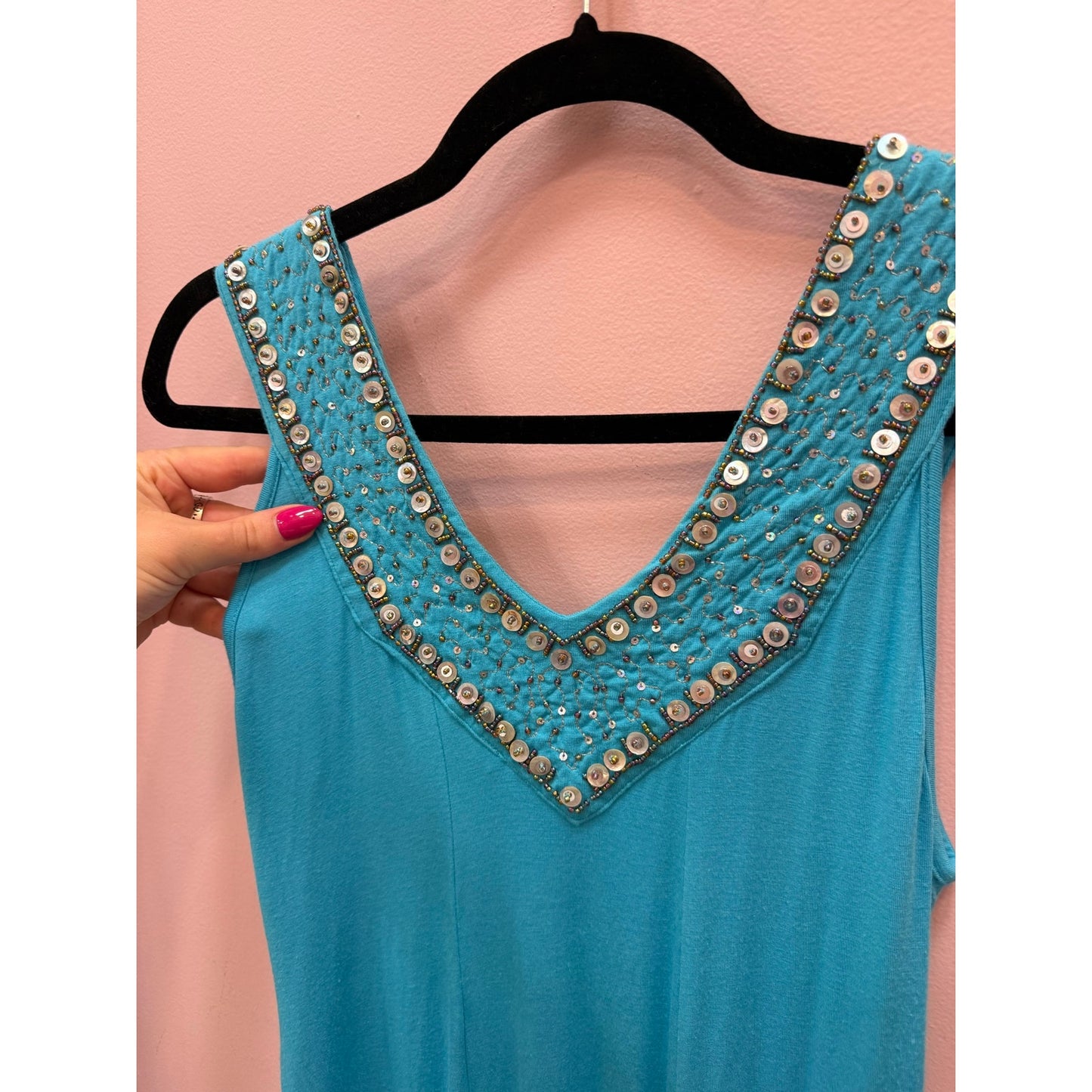 Vintage Y2K Beaded Mermaid Babydoll Sequin Shift Dress - Size S