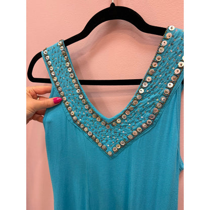 Vintage Y2K Beaded Mermaid Babydoll Sequin Shift Dress - Size S