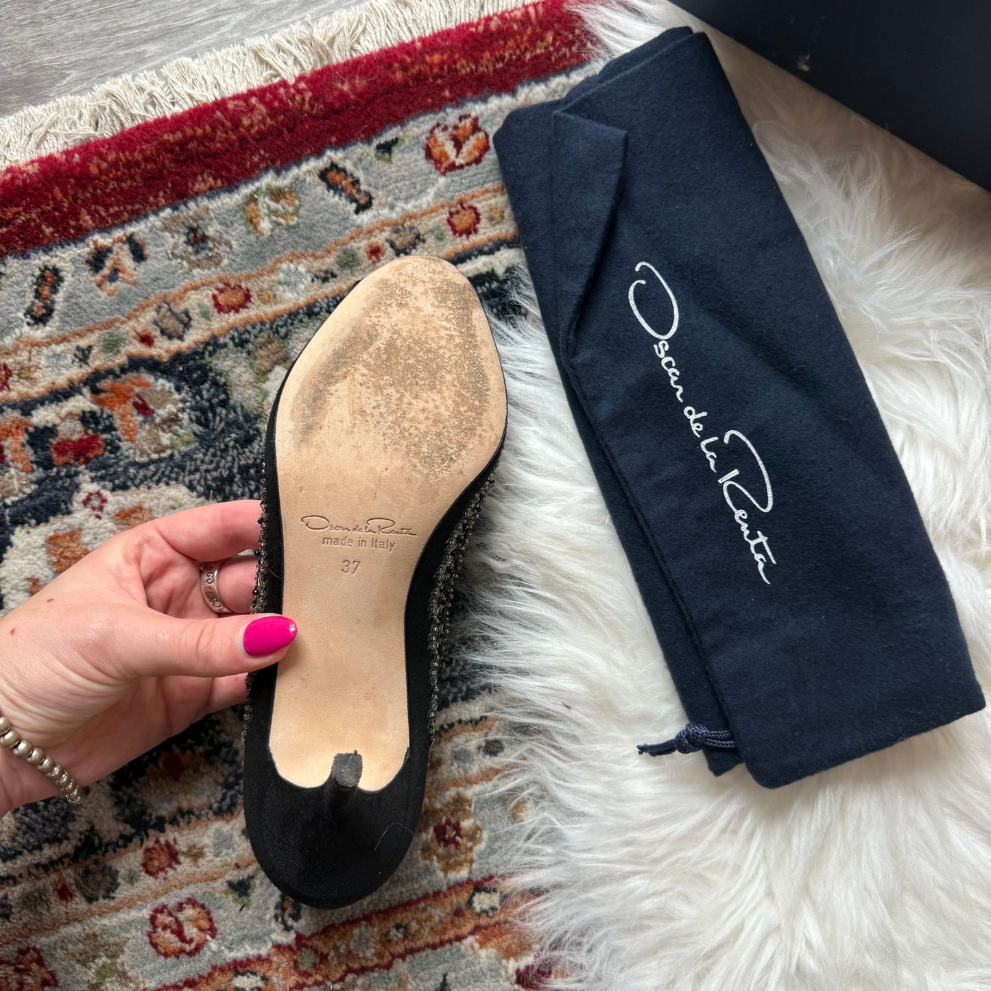 Vintage Oscar de la Renta Beaded/Suede Kitten Heels