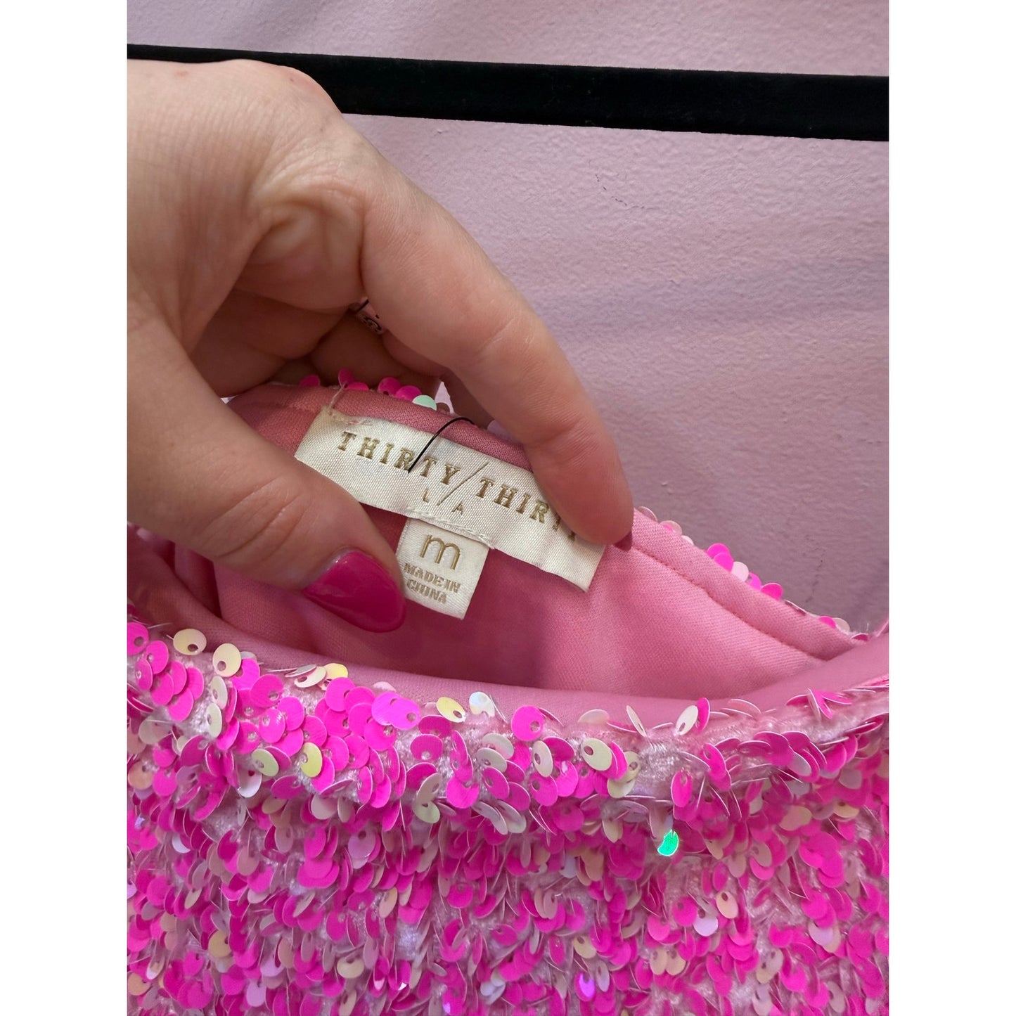 Thirty Thirty LA Pink Sequin Sparkle Club Vegas Bodycon Mini Dress - Size M