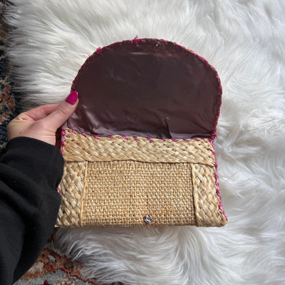 Vintage Woven Flower Clutch w/ Back Handle