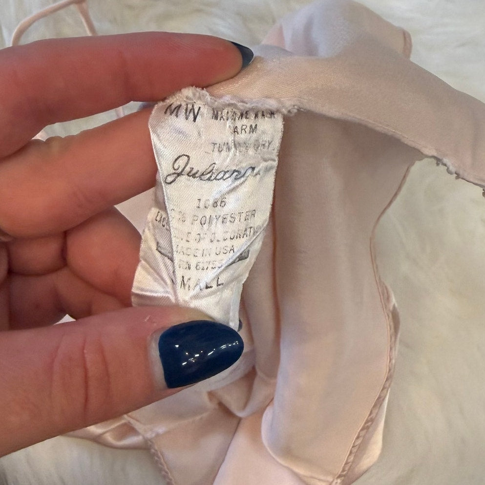 Vintage Pink Satin Babydoll Camisole, Lace Trim - Size Small