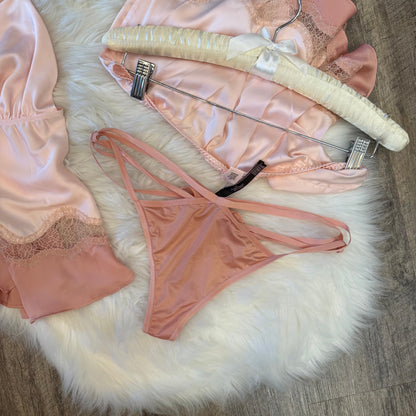 Victoria's Secret Satin & Lace 3 Pc Lingerie Set - Size XL