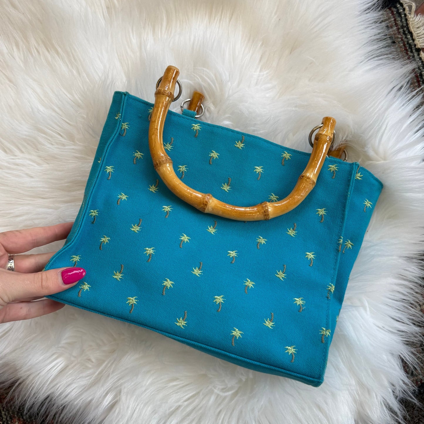 Vintage Y2K Palm Tree Bag with Bamboo Handles
