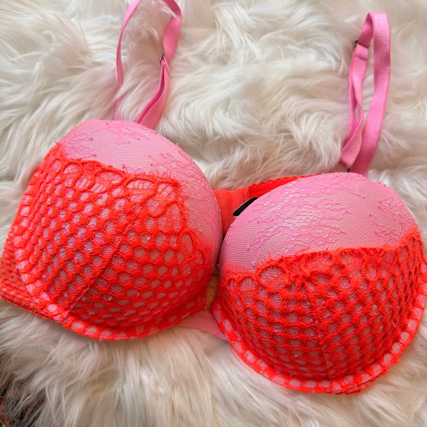 Victoria's Secret Pink & Orange Mesh Push Up Bra - 36C