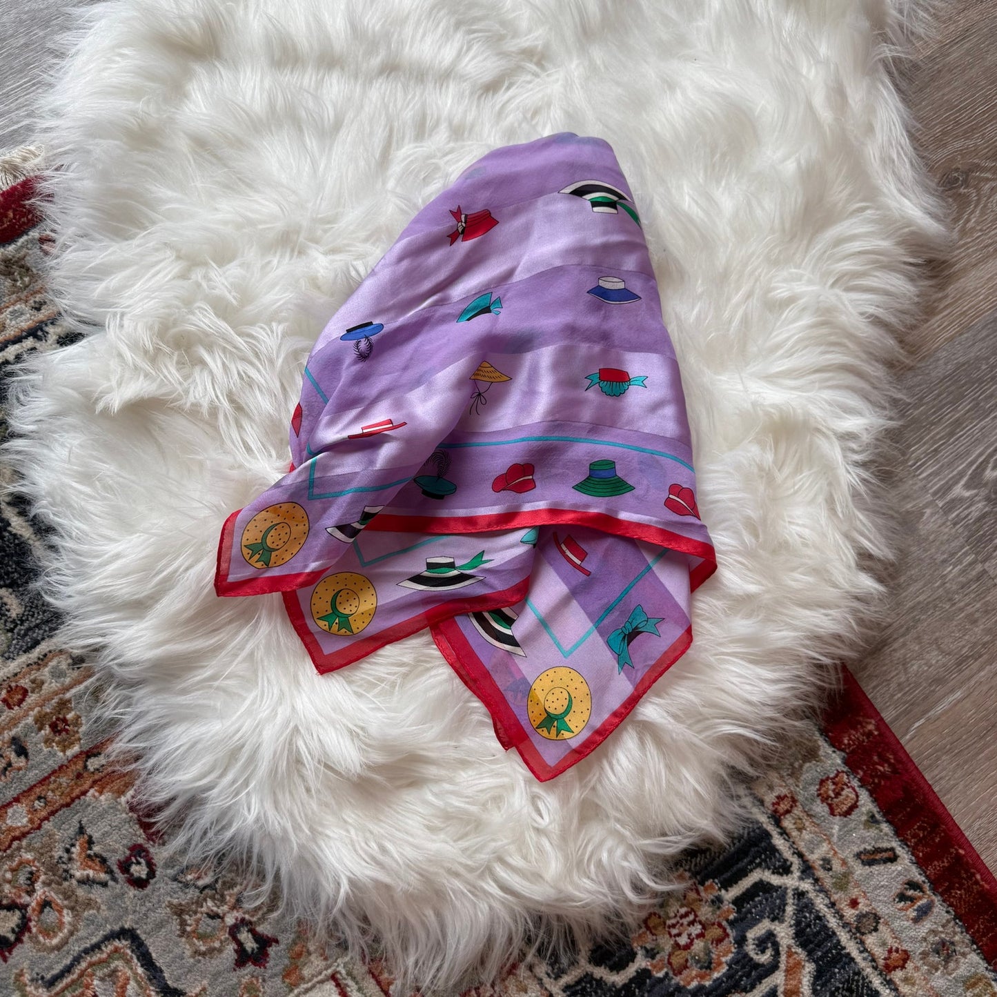 Vintage Silk Scarf with Hat Print