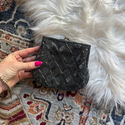Vintage Grey/Black Mermaid Seashell Beaded Clutch Evening Bag