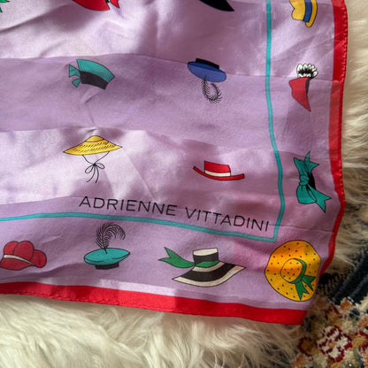 Vintage Silk Scarf with Hat Print