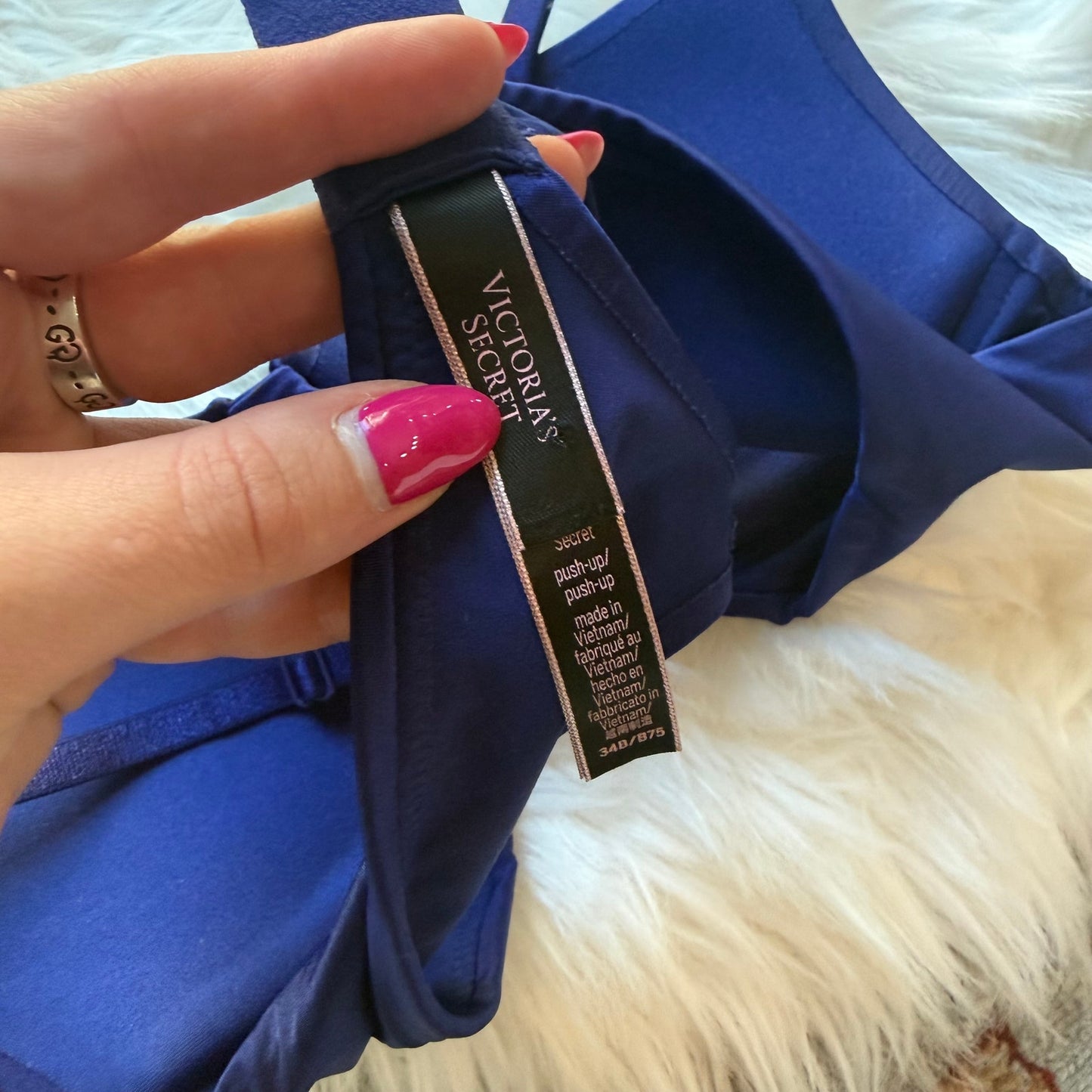 Victoria's Secret "Push Up" Navy Blue Satin Bra - 34B
