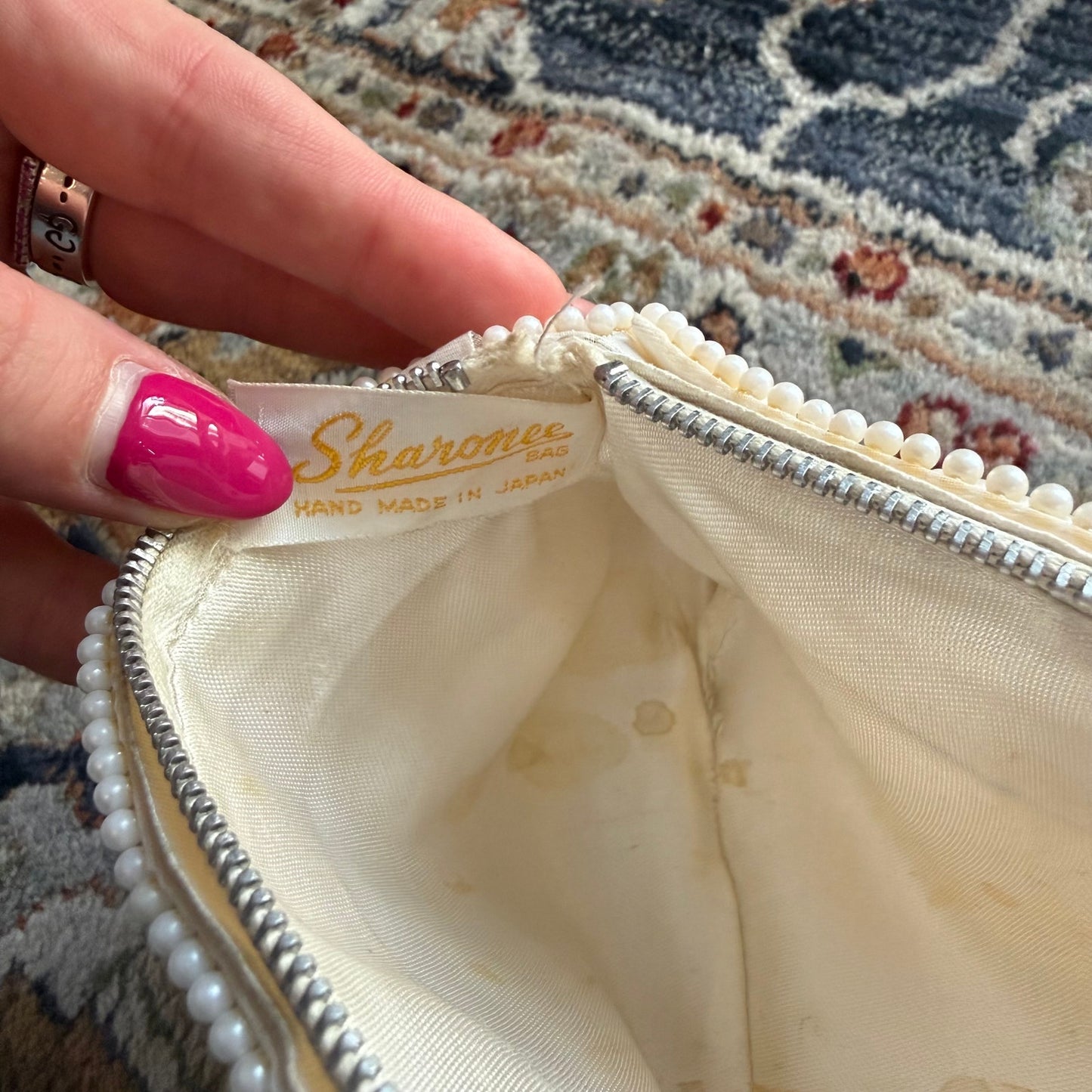 Vintage White Pearl Beaded Elegant Evening Mini Bag/Clutch, Handmade