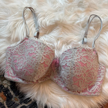B. Tempt'd Grey & Pink Lace Bra - 34DD