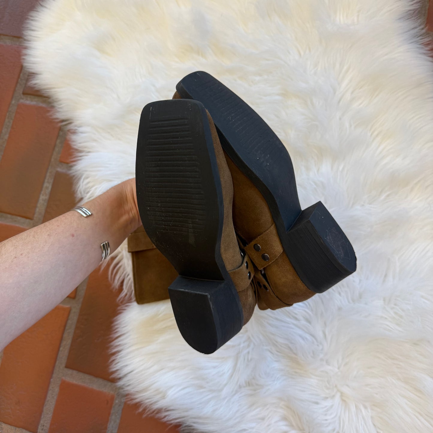 Steve Madden Suede Buckle Square Toe Boots - 7/7.5