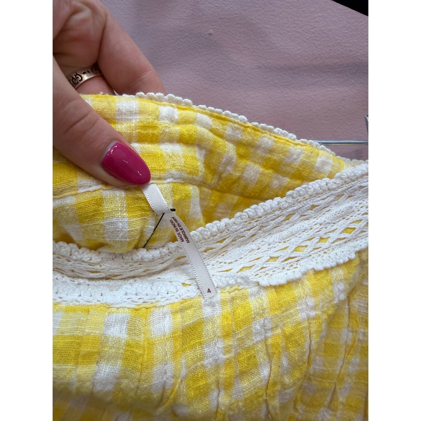 Free People Yellow and White Gingham Picnic Shorts - Size 4