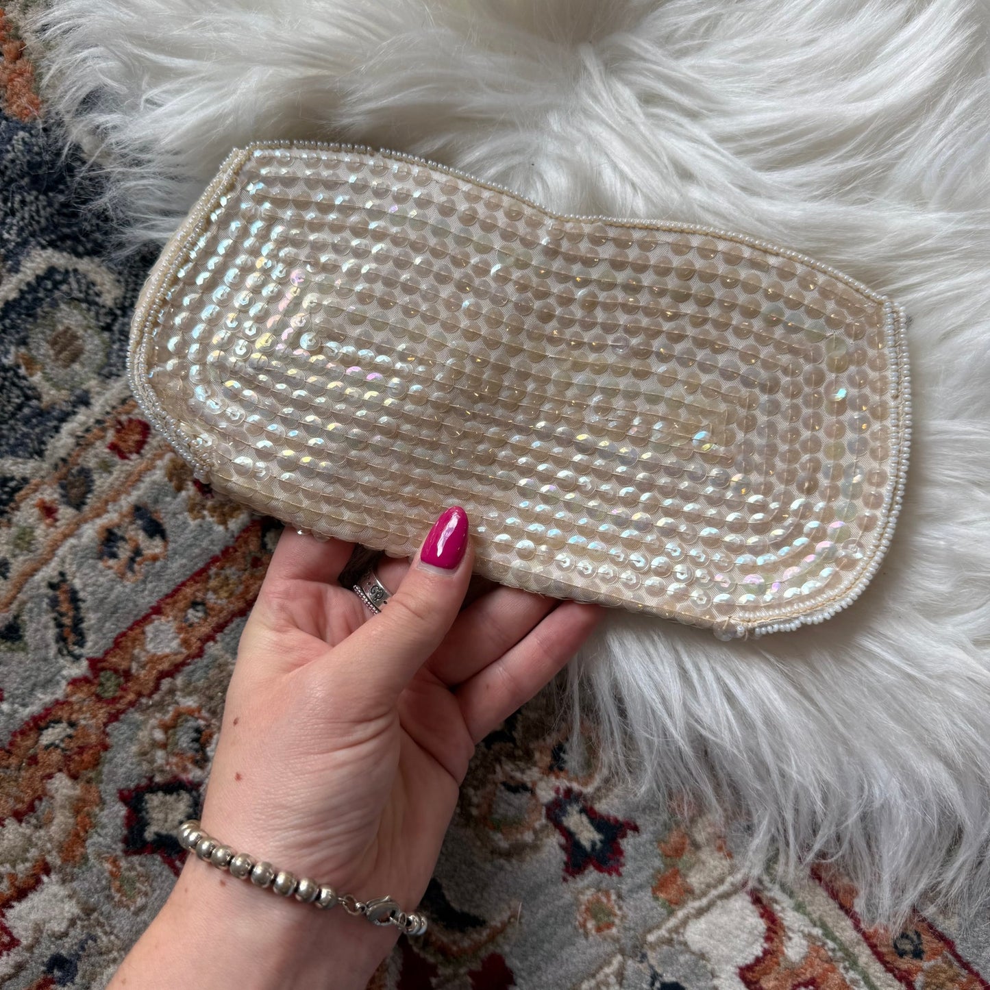 Vintage White Sequin Elegant Evening Mini Bag/Clutch