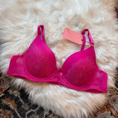 Vintage Y2K Hot Pink Satin Bra - 36C