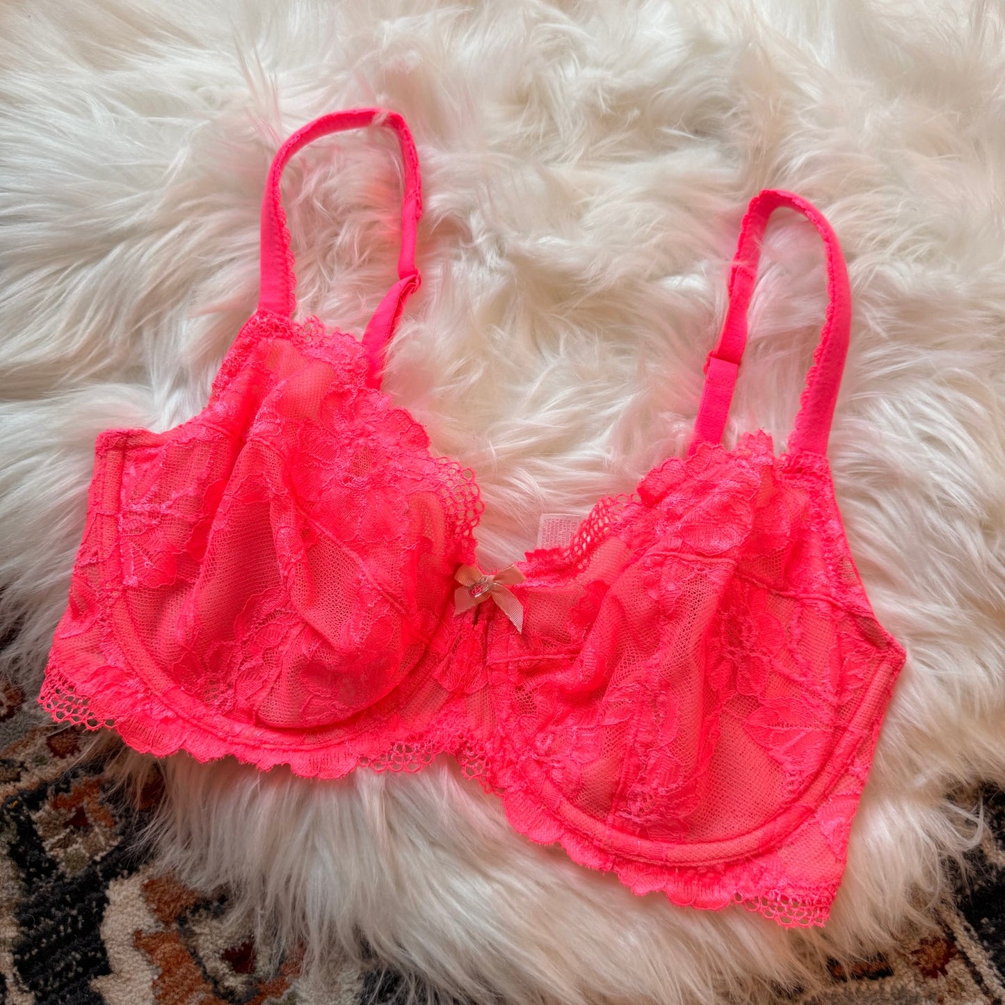 Victoria's Secret Body by Victoria "Unlined Demi" Pink Lace Bra - 34DD