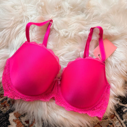 Victoria's Secret Dream Angels "Lined Demi" Pink Lace Bra - 34DD