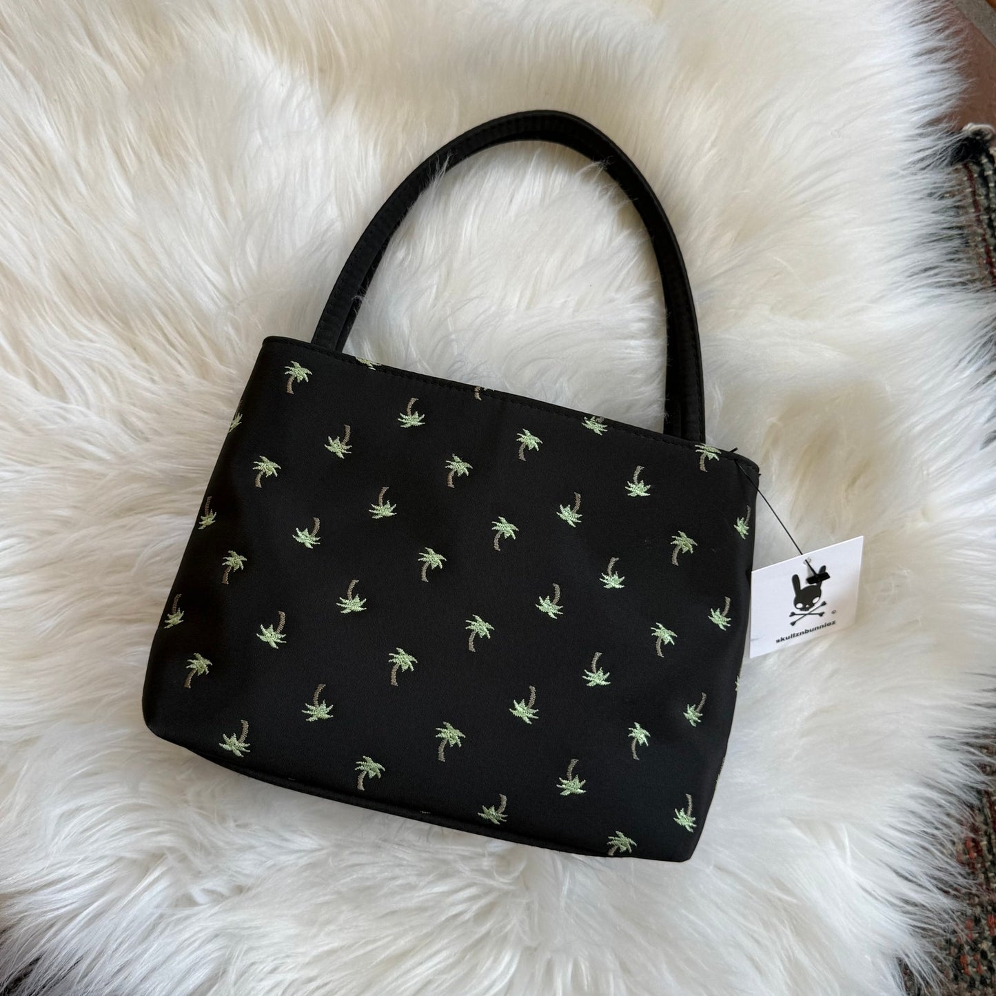 Vintage Y2K Black Satin Palm Tree Bag